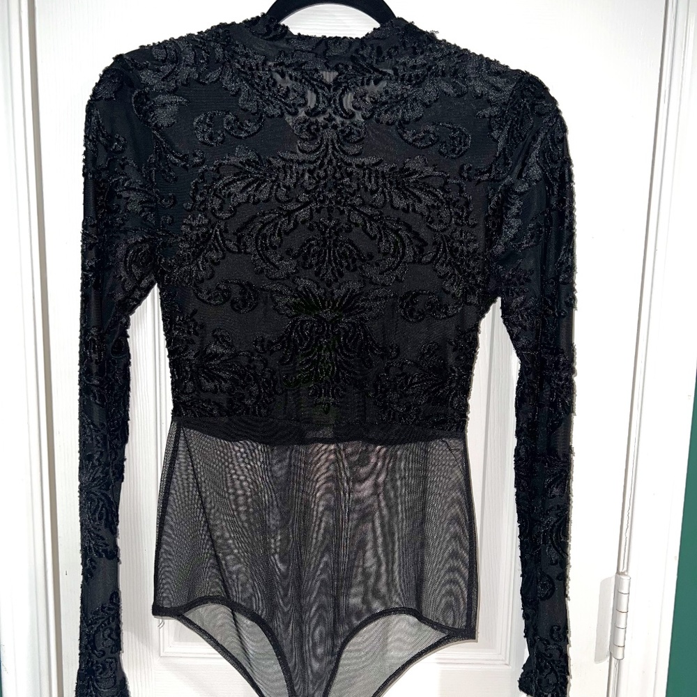 MILKYWAY Suede and Lace Bodysuit